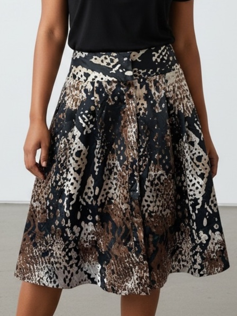 Worthington Black Brown A-line Midi Skirt sz 18 NWT